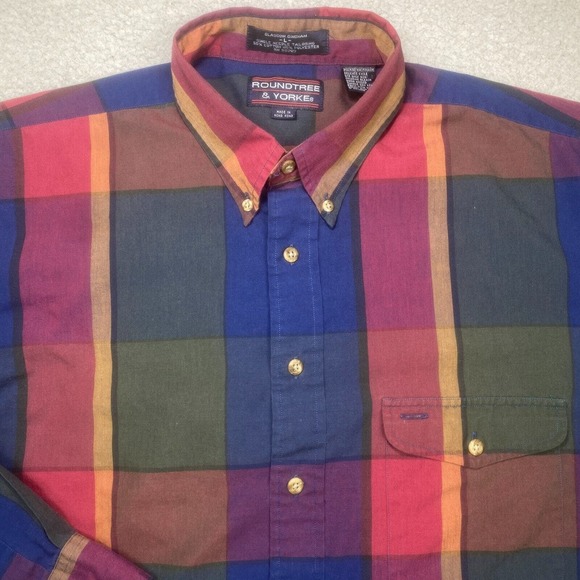 Vintage Roundtree Yorke Shirt Mens Large Long Sleeve Plaid Single Needle 90s - Picture 3 of 13